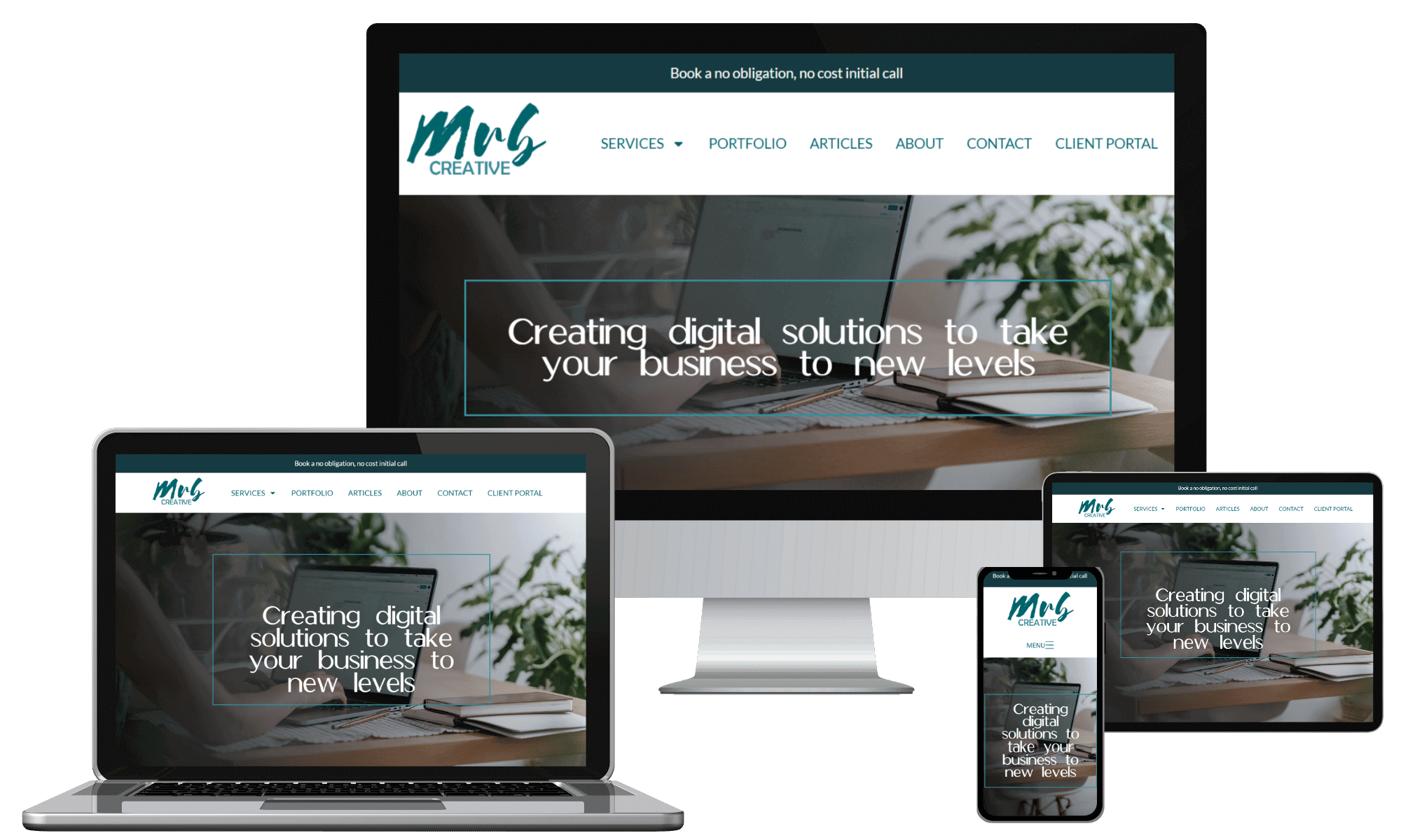 MRB Creative website mockup on a desktop, laptop, tablet and smartphone